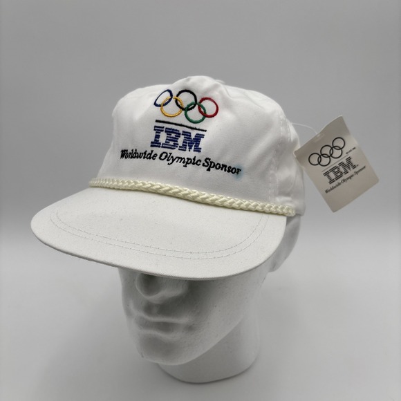 Vintage IBM Worldwide Olympics Sponsor Cap Hat Flat Bill 1988 80s White RARE NWT